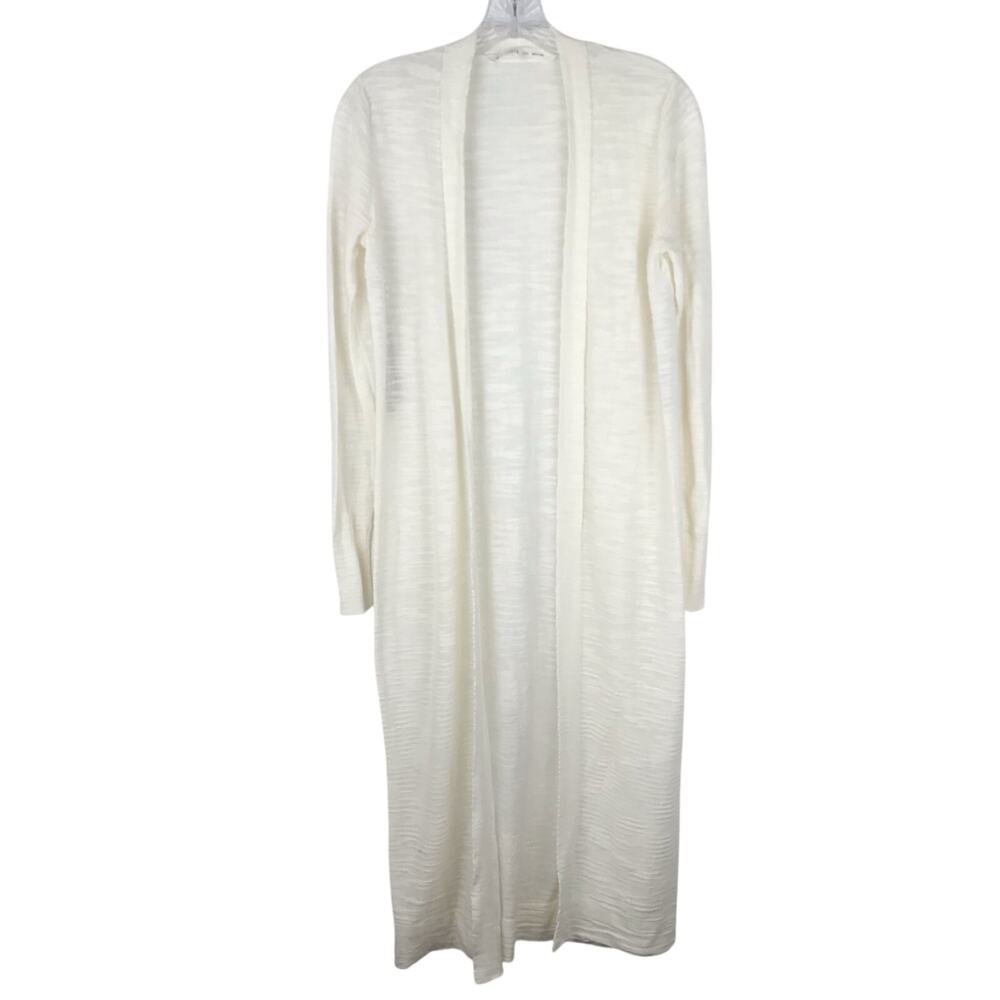 Athleta Maven Burnout Cardigan Duster Longline Open Front White Cotton Linen XXS